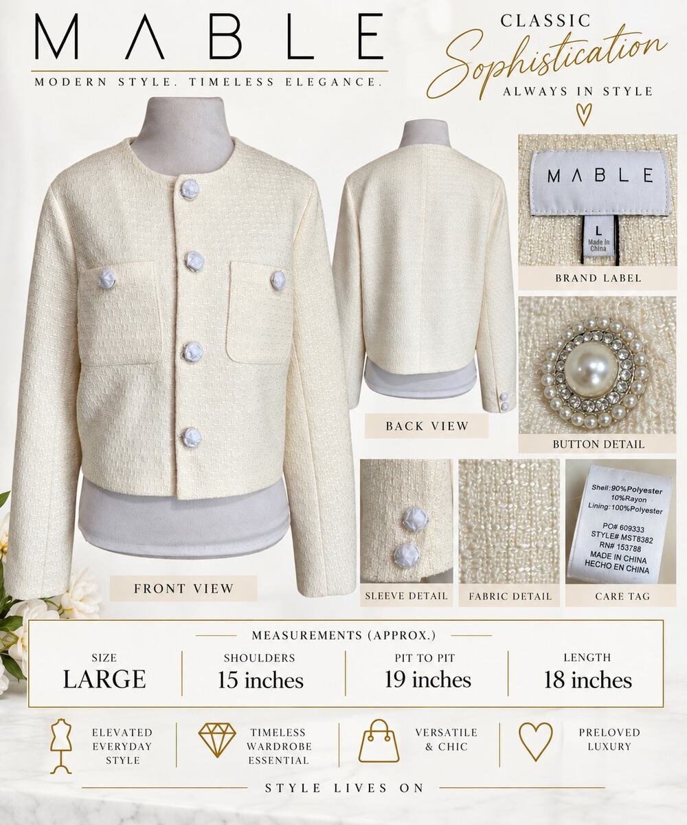 Mable NEW White Tweed Suit with Pearl Bling buttons*Fitted size large